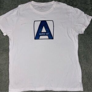 Aeropostale White and Blue Short Sleeve Tee